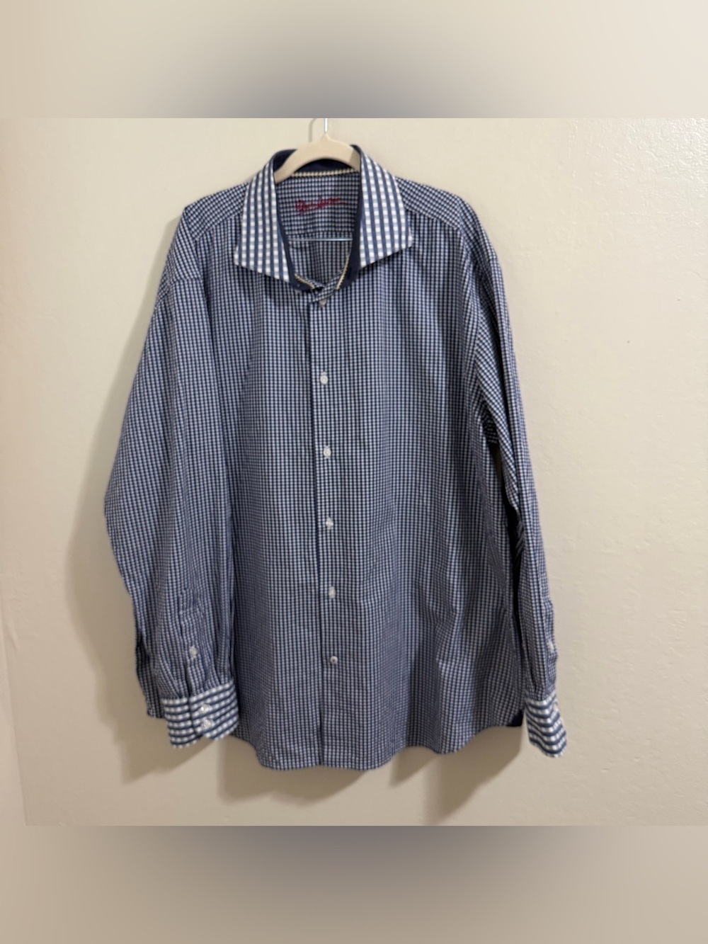 🌟 Men's Premium Blue Robert Graham Contrast Trim Dress Shirt XL/XXL 100% cotton